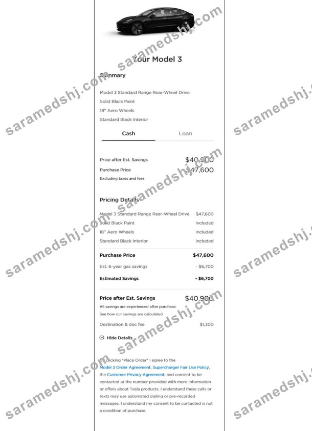 Tesla payment receipt